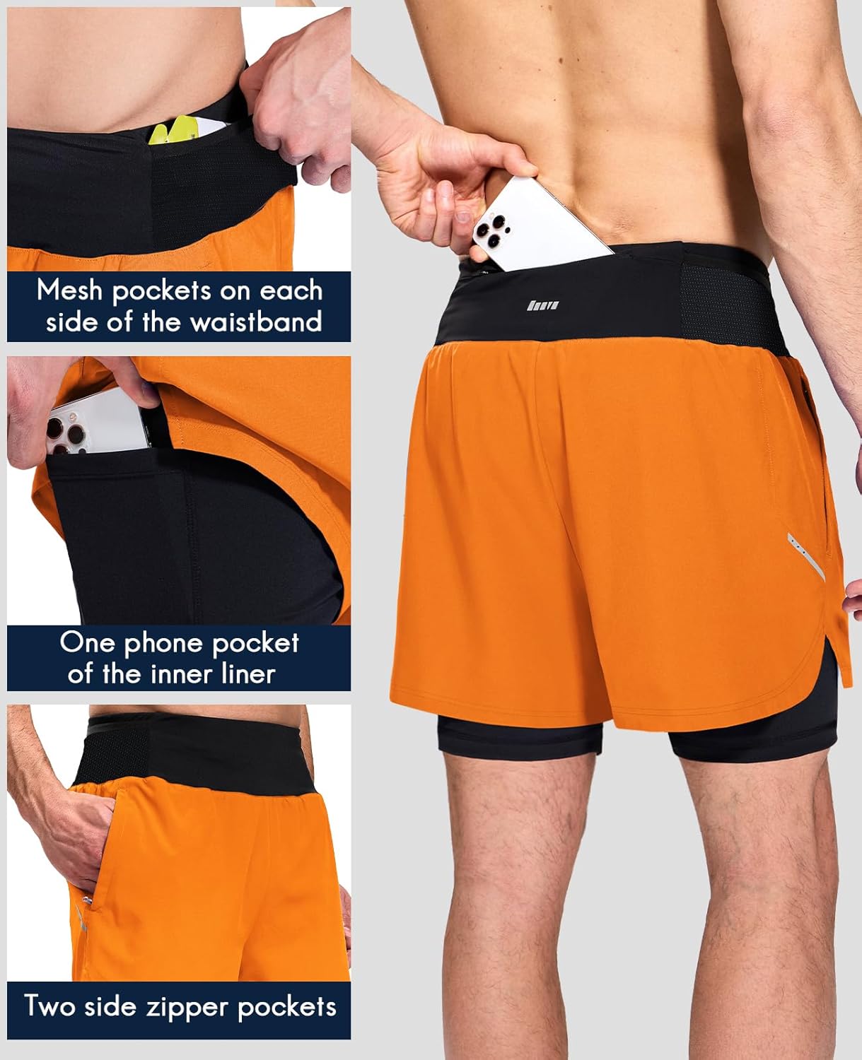 Haimont Men's 2 in 1 Running Shorts with Zipper Pockets Quick Dry Athletic Gym Workout Shorts with Liner - Image 4
