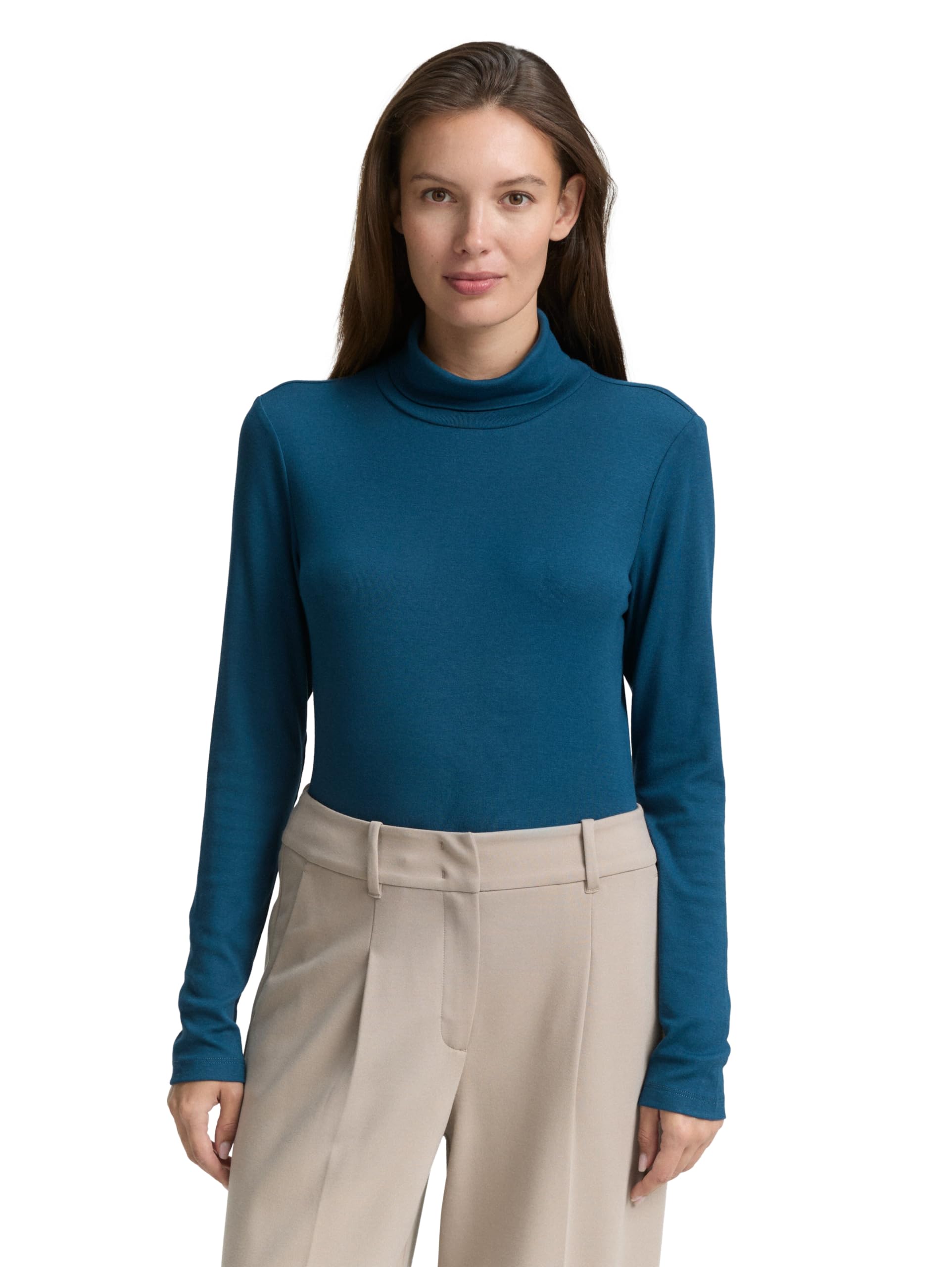 Tom Tailor Damen 1043142 Longsleeve mit Rollkragen