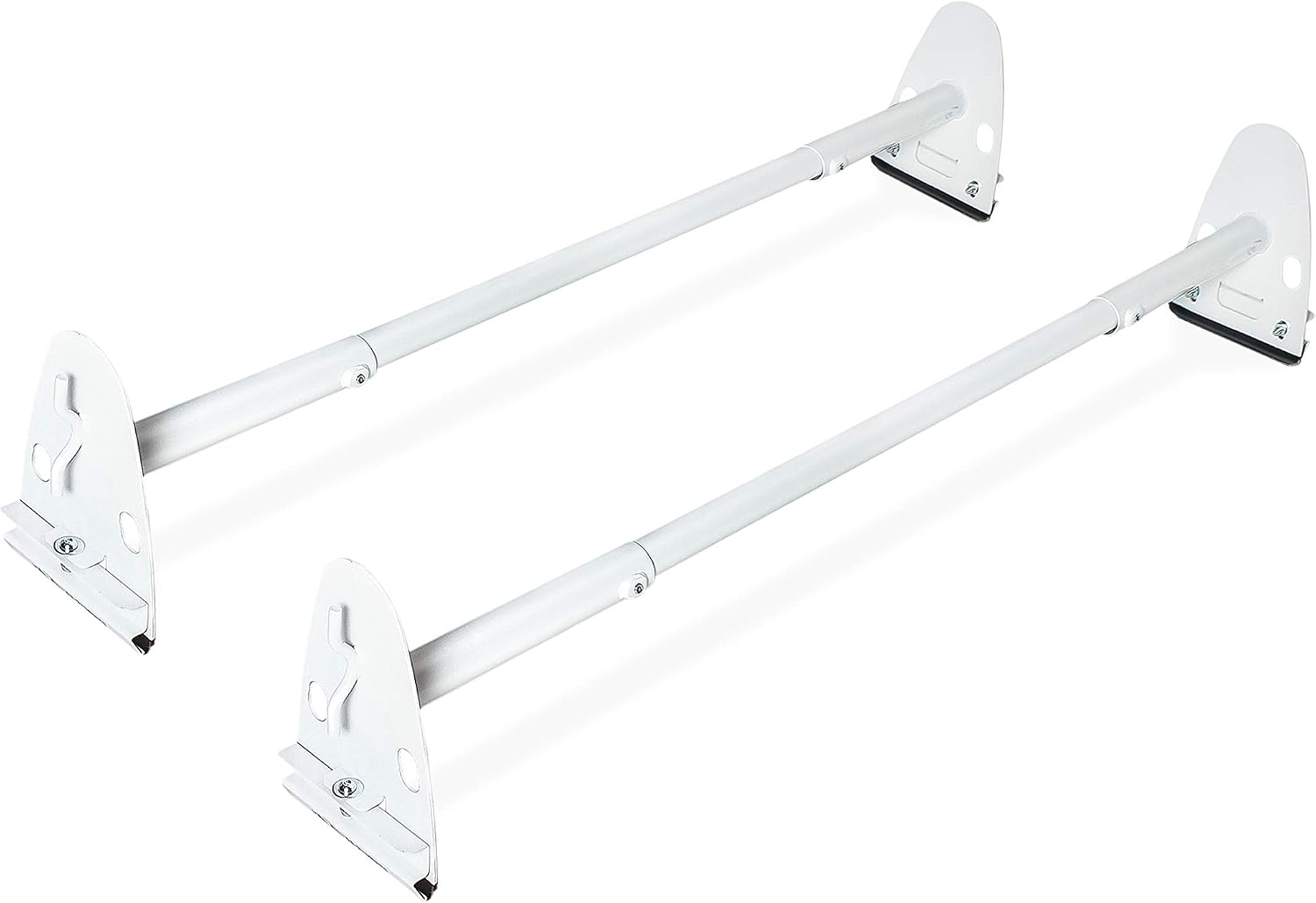 AA-Racks Model X37 Heavy Duty Rain Gutter Van Roof Rack Round Two Bar Set Steel Matte White