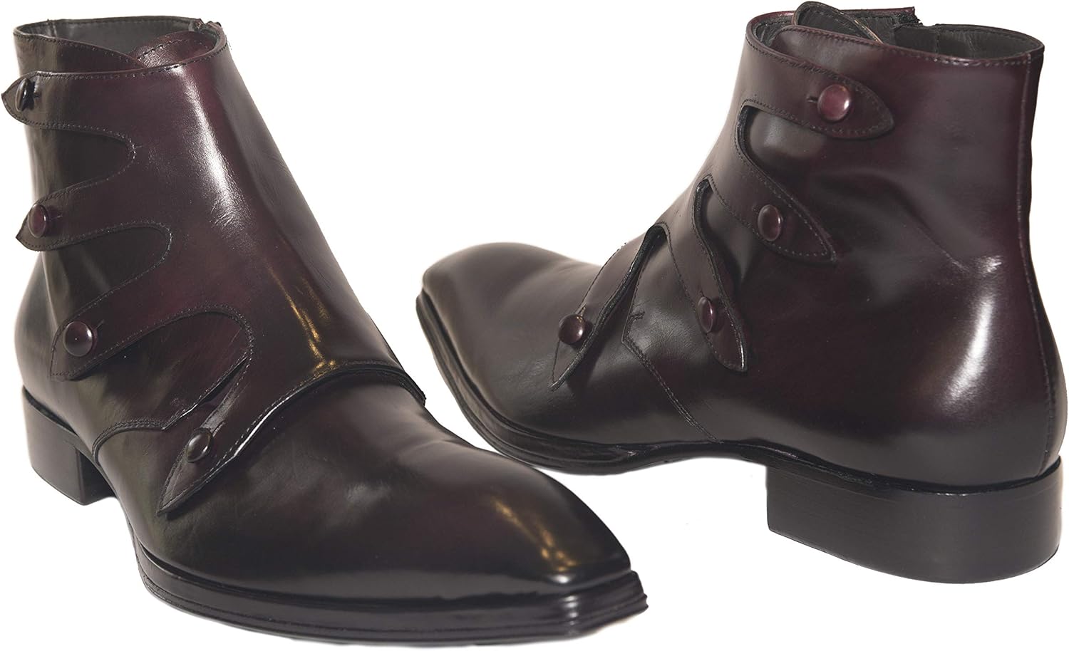 Jo Ghost 1835 Italian Burgundy Leather Ankle Boots with Buttons & Zipper