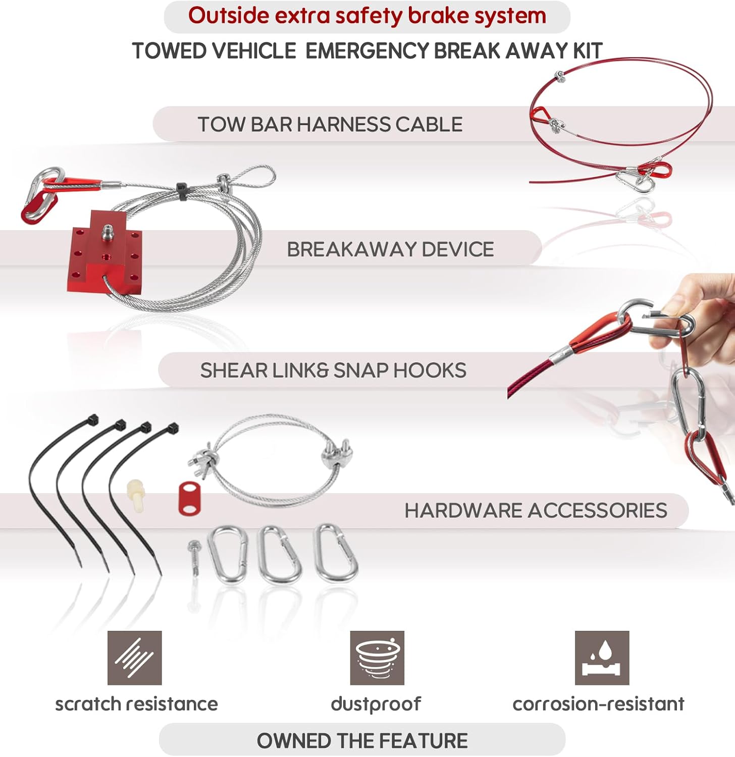 RV Brake System for Flat Towing, Emergency Breakaway Kit & Ready Stop Device Kit with Brake Pedal Connected Cable Harness, Compatible with RV Tow Bars and Towed Vehicles
