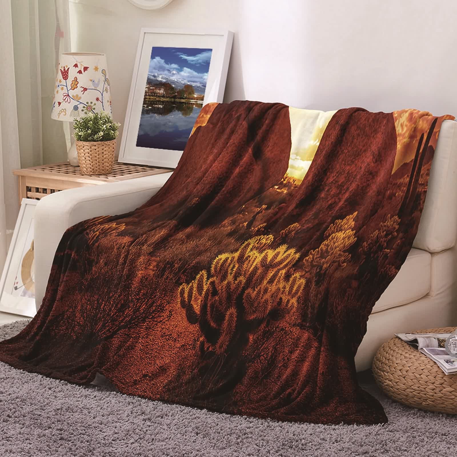 Couverture plaid flannel anti-froid KnSam 180x200cm douceur plante brun
