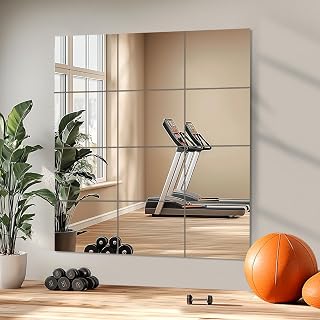 VASUHOME Home Gym Mirrors 14 x12 Inch - 12PCS HD Glass Wall Mounted Mirror Tiles for Gym, Bedroom, Living Room, Door, Closet
