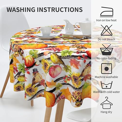 Miniatura 4 de Mantel redondo de cosecha de calabaza de Acción de Gracias de 60 pulgadas para otoño y otoño, hojas de arce, girasol, lavable, resistente a las