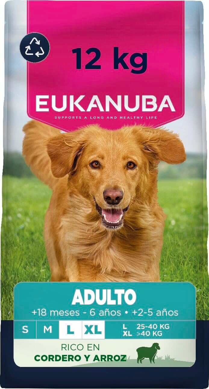 Eukanuba, alimento seco para Perros con Cordero y arroz para Razas Grandes - Alimento seco Premium para Perros Adultos, 12 kg