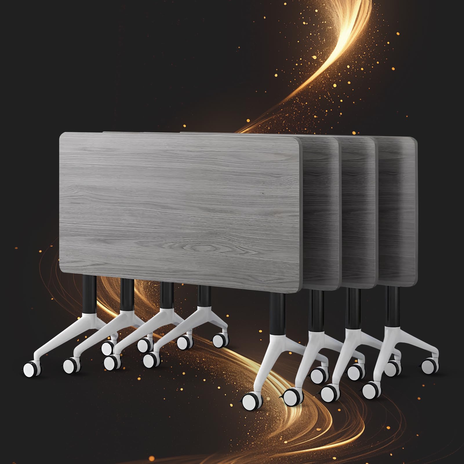 Conference Table, Folding Conference Room Tables, Modern Flip Top Seminar Training Meeting Table with Wheels, Modular Foldable Conference Tables for