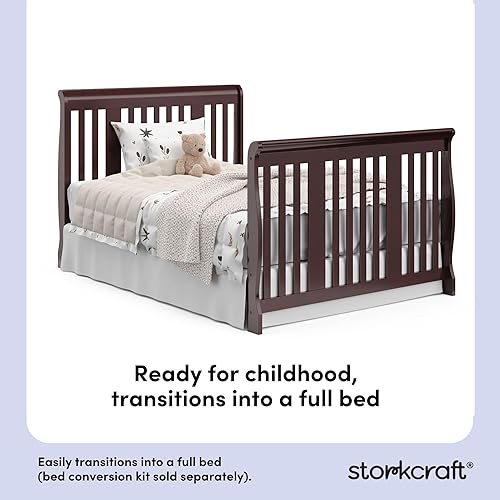 Vista 5 de Storkcraft Portofino - Cuna convertible 5 en 1 y cambiador (Espresso) - Combo de cuna y cambiador con 3 cajones, incluye cambiador de bebé, se