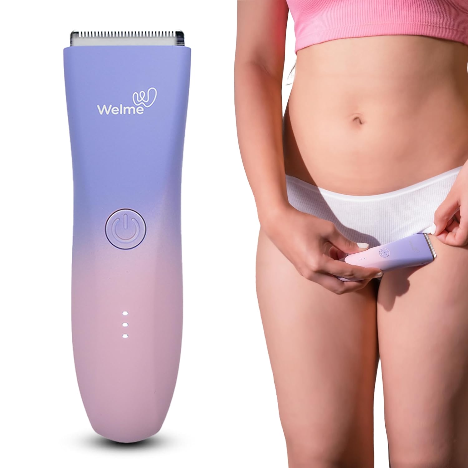 Welme Body Trimmer Electric Shaver for Women All in One Hair Removal, Skin Safe for Public Hair, Private Part & Body Groomer, IPX6 Waterproof, Rechargeable, Wireless, 90 Mins Runtime , Portable, Quick, Gentle & Painless, No Nicks or Cuts| Pink & Purple