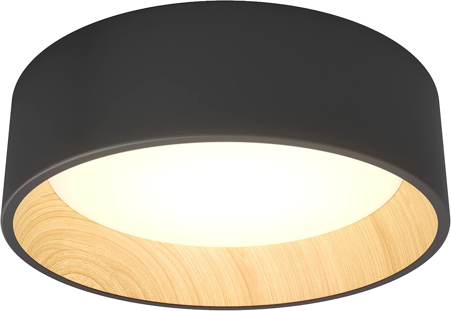Artika Alton Flushmount Ceiling Light Fixture, CCT, Black and Wood Accent