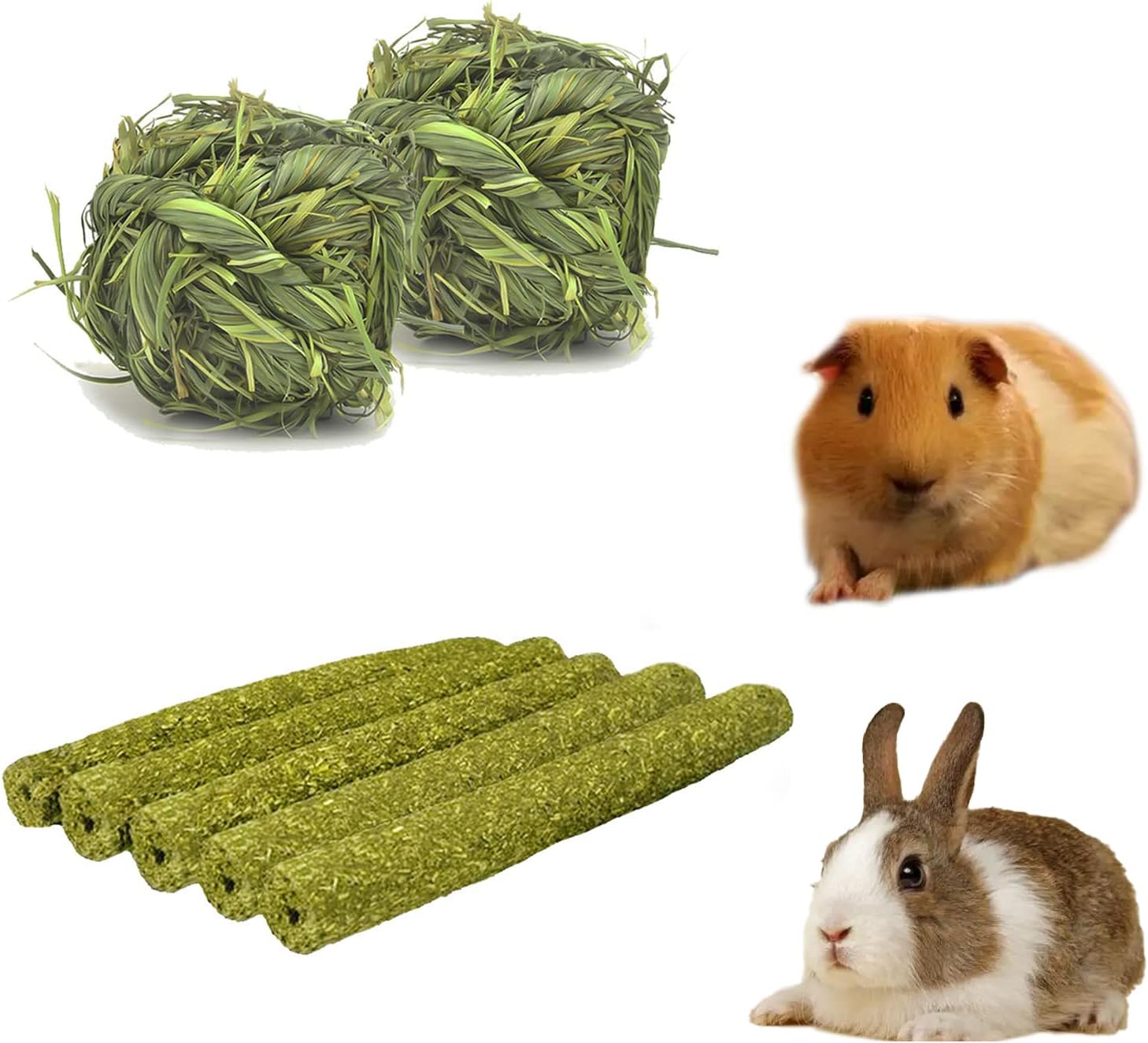 Timothy Hay Chew Sticks for Rabbits,Bunny Handmade Grass Balls Molar Treats&Toys for Rabbits Chinchillas Guinea Pig Gerbils Squirrels…
