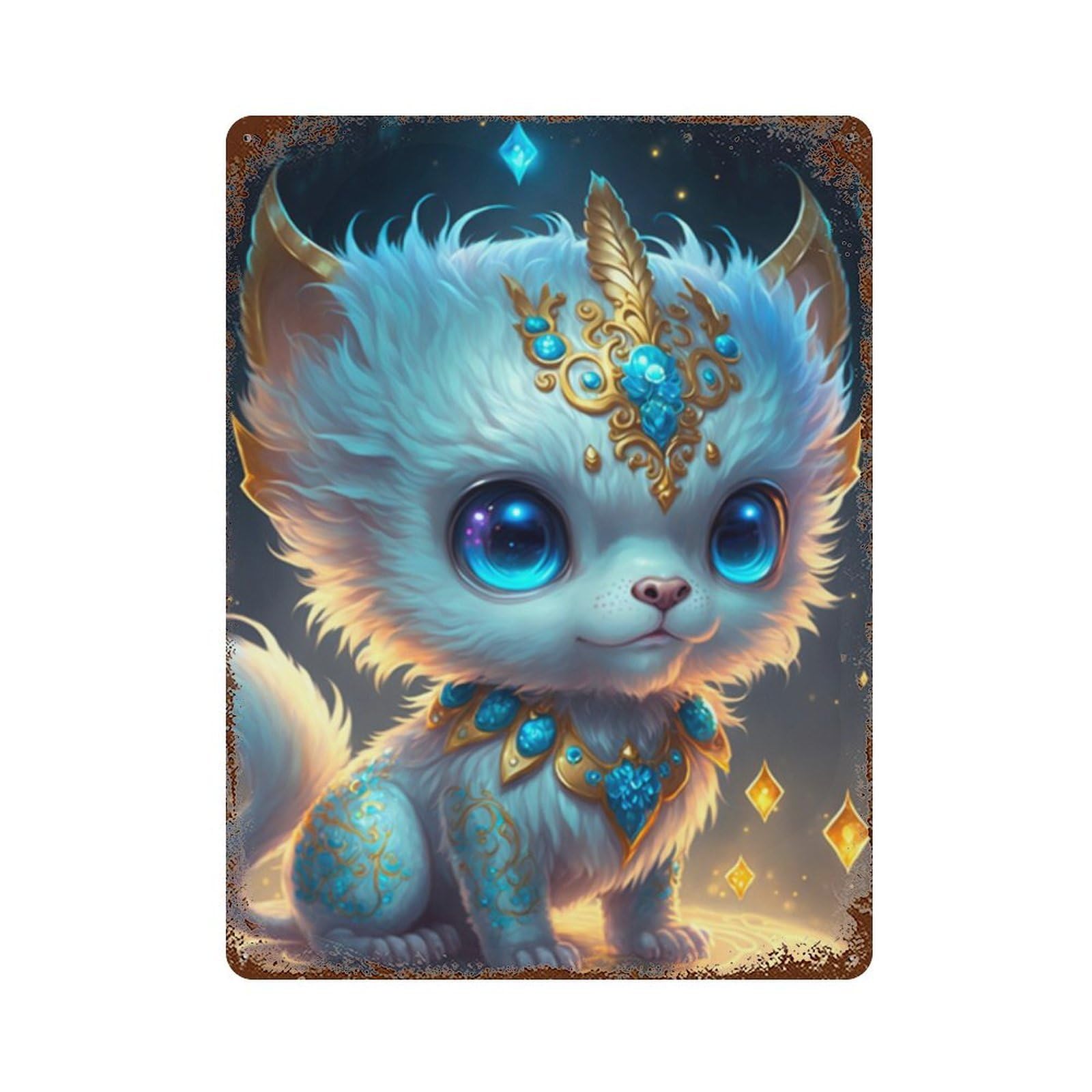 Enchanted Fantasy Creature Artwork Rusty Metal Tin Sign 15.7"x11.8", Vintage Wall Decor for Garage, Pub Or Kitchen