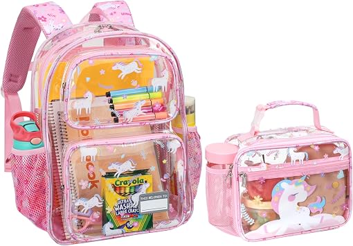 Bagseri 2pcs Clear Backpack for Girls - 15" School Bookbag for Kids Age 5-7