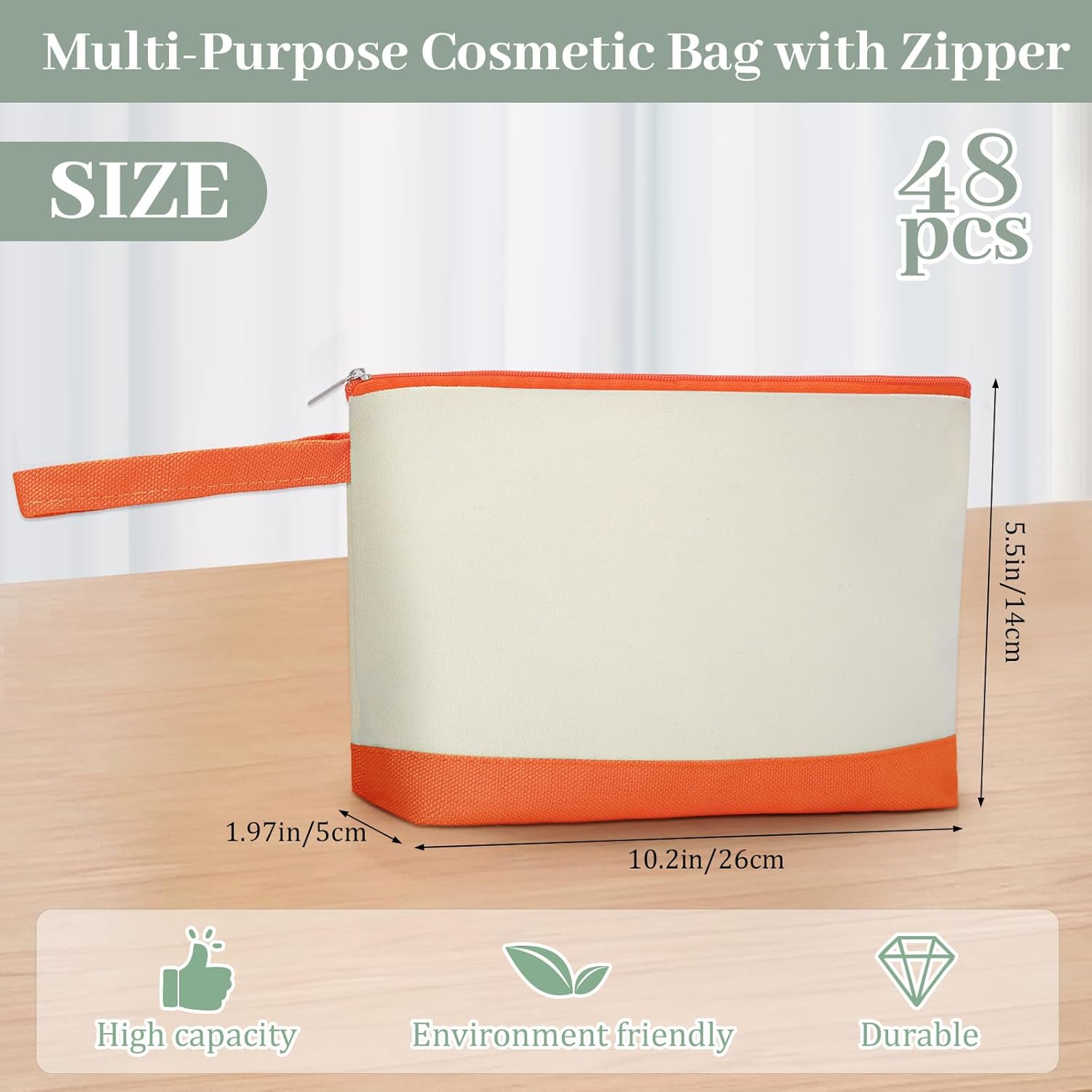 Silkfly 48 Pcs Cotton Canvas Makeup Bags Canvas Cosmetic Zipper 10.2 x 5.5 x 2 Inches Blank DIY Pouch Bag Bulk with Bottom Pencil Case Travel Toiletry Pouch for Women (12 Colors) - Image 2