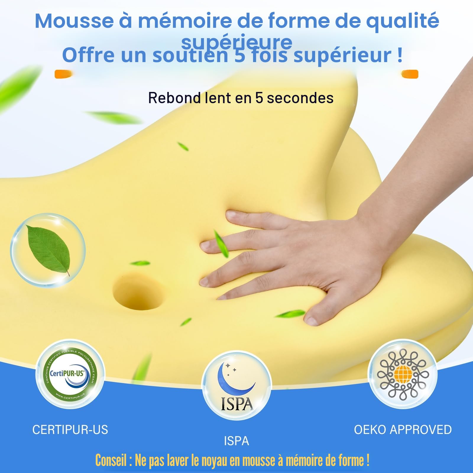 Ehomfory Oreiller Ergonomique Cervical, 2 en 1 Oreiller Memoire Forme pour la Nuque, pour Dormir sur Le côté, Le Dos et Le Ventre, Argent