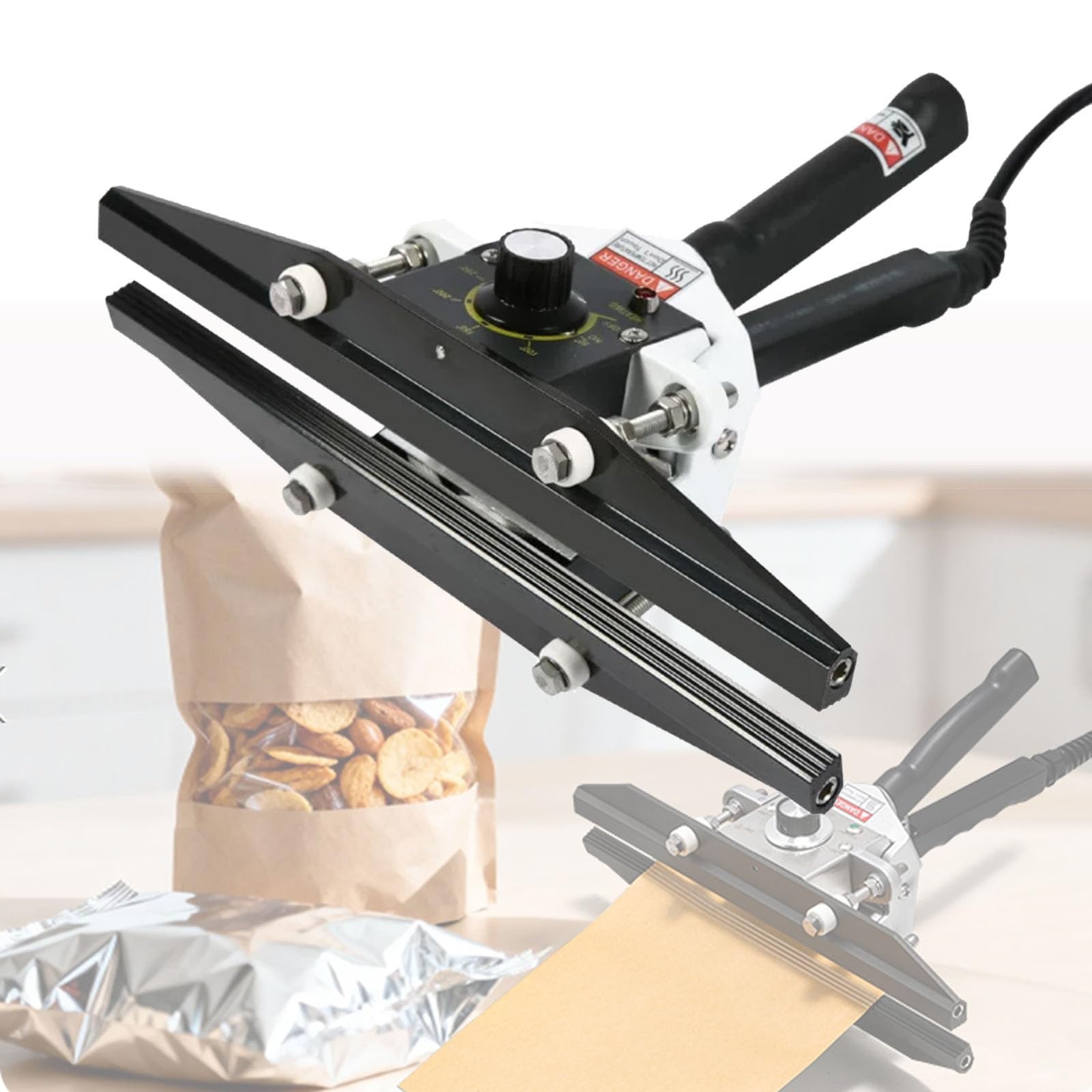 Selladora térmica de 600 mm, máquina de sellado portátil de mano para papel de aluminio y bolsas de papel kraft, 800 W con temperatura ajustable hasta 300 °C, ideal para sellar y embalar