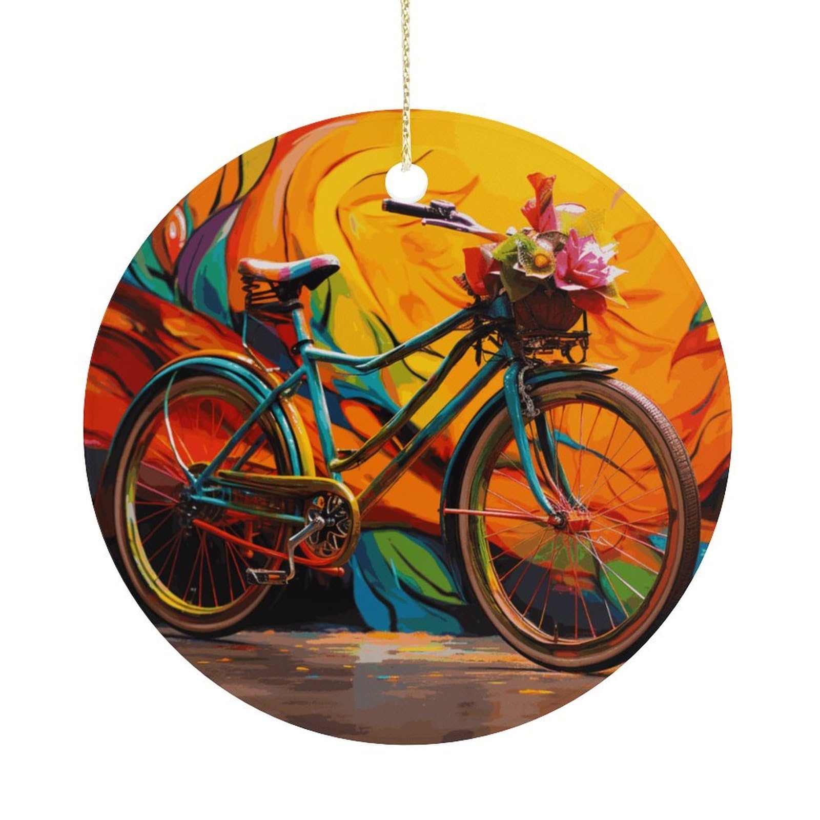 Colorful Bicycle Christmas Ornaments Colorful Round Ceramic Ornament Christmas Hanging Decor Christmas Tree Decorations Xmas Keepsake for Women Men Xmas Holiday Party