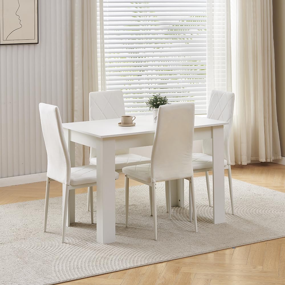 Menaka Modern Wooden Dining Room Table and Chairs Set of 4 for Small Space, 5 Pieces Rectangular Kitchen Table with 4 Chairs (110cm black table and 4 black leather chairs#1) — view 13