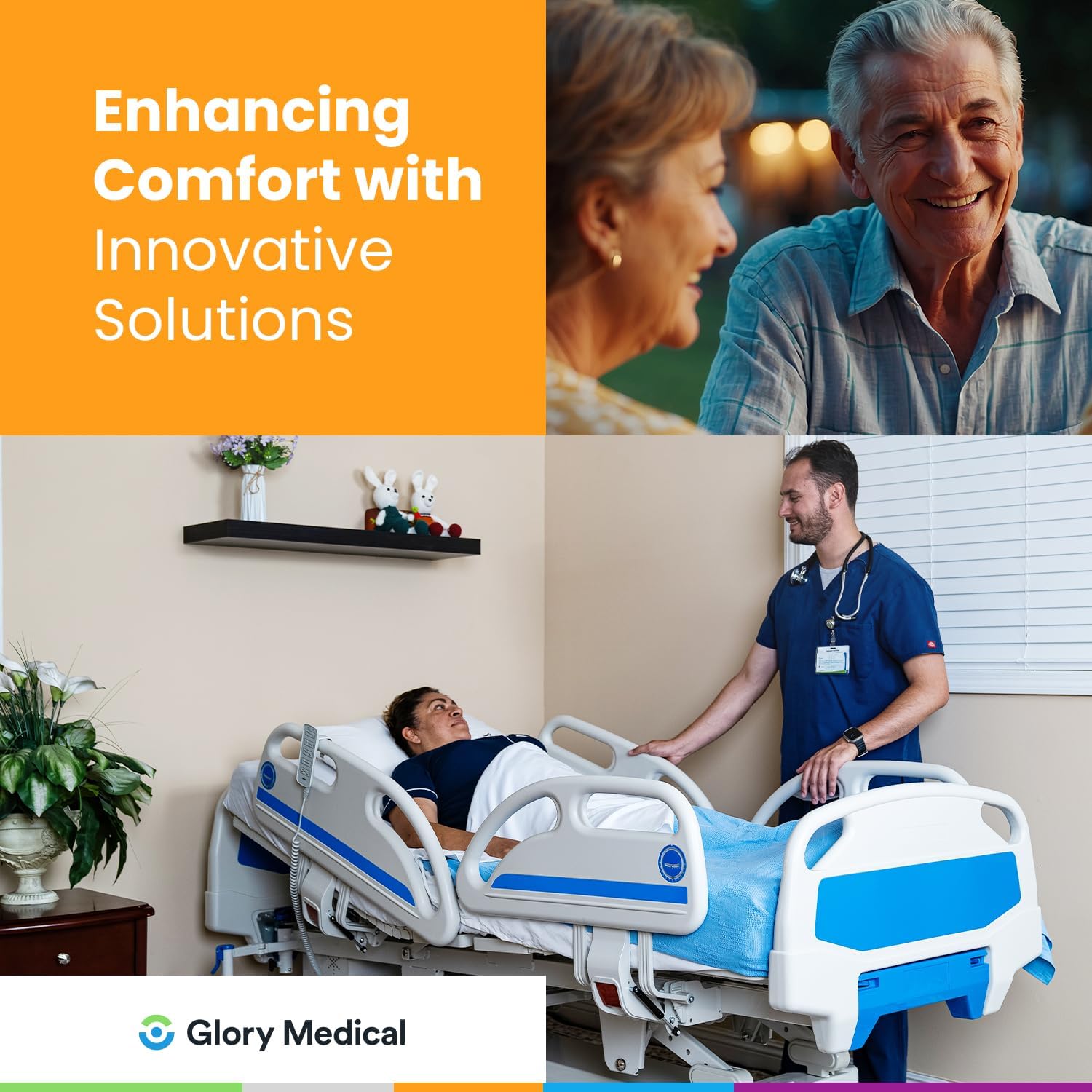 Point A (PAM-5) Enhanced Full Electric Hospital ICU Bed for Commercial/Home Use, 7" Hybrid Air Mattress, LINAK Motor, Central Locking, 6" Casters, Includes (2X) Bed Sheet and Battery Back-up