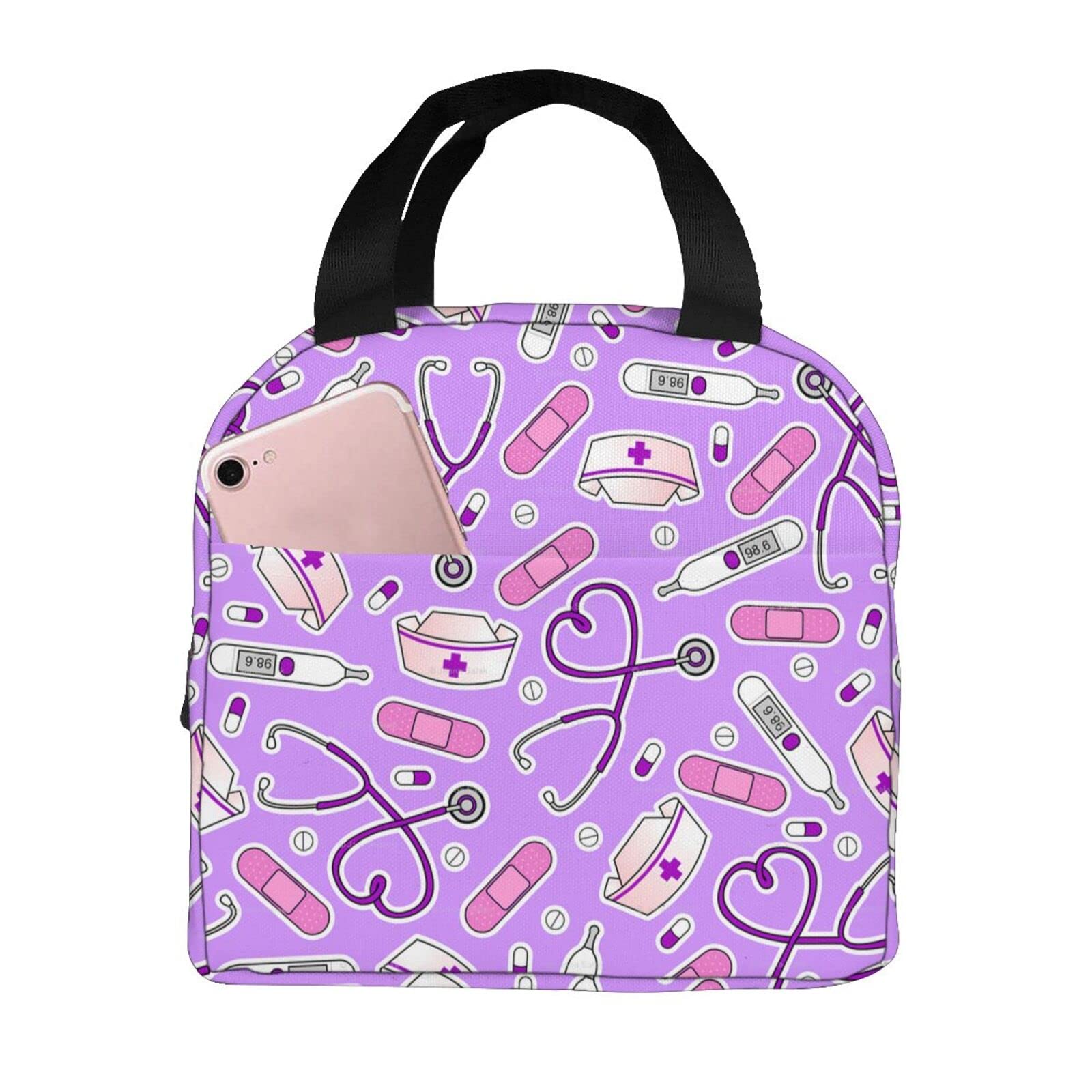 ZBDSKLEX Nurse Theme Lunch Bag for Women Insulated Tote Bag Reusable Cooler Lunch Box for Work Picnic Travel, One Size