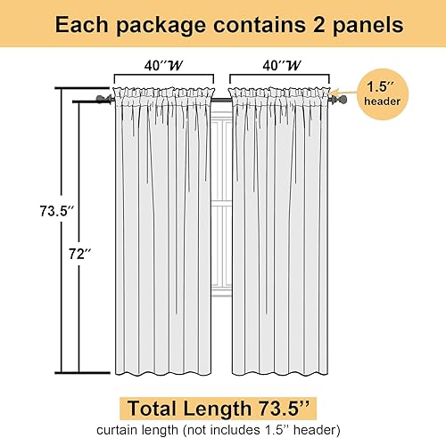 Miniatura 5 de Lecloud - 2 cortinas traslúcidas de gasa, filtran la luz, transpirables, con bolsillo para cortinero, para puerta, habitación y sala de estar, cada