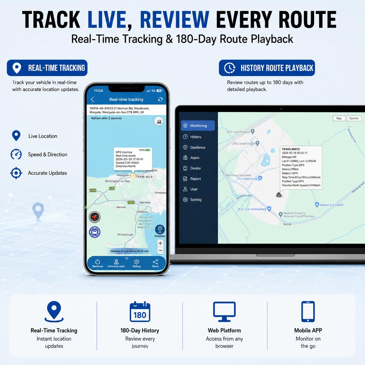 Winnes Localizador GPS para Coche,4G 915 Localizador GPS, 7800mAh Resistente al Agua IP58 con Plataforma App/PC Gratuita, localizador de Seguimiento en Tiempo Real Anti-perdida de Motocicleta.