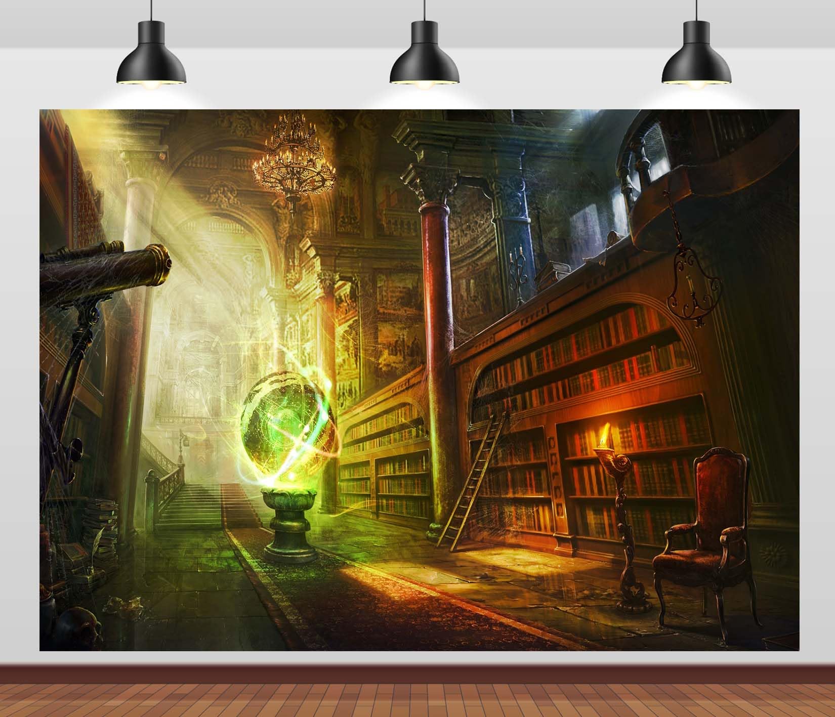 Fotohintergrund Bibliothek Korridor – 9x6ft (270x180 Cm), Mittelalterliches Ölgemälde-Design, Für Studio & Party