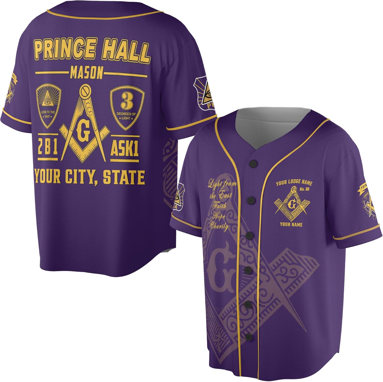 Custom Name Freemason Prince Hall PHA 2B1 ASK1 Freemason 3D Baseball Jersey S-5XL