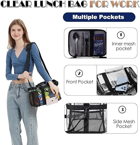 Miniatura 3 de Bolsas de almuerzo transparentes para el trabajo, 24 latas, bolsa de almuerzo transparente grande aprobada para estadios, bolsa transparente con