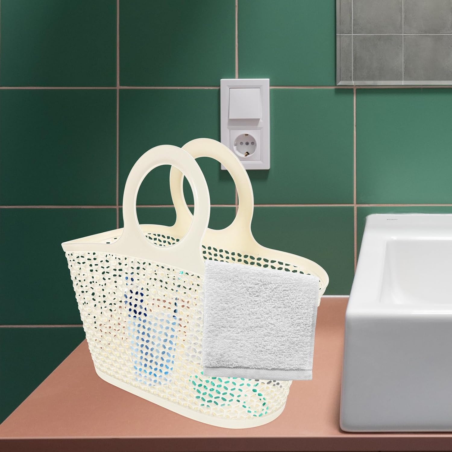 2pcs Portable Toiletry Basket with Large Handle, PP Bathroom Storage