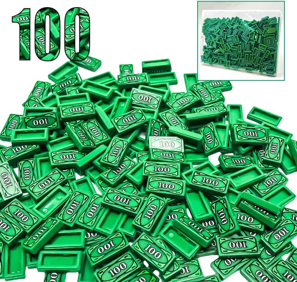 100PCS 100 Dollar Bill Bank Cash Minifigure, Green Money Tile Accessories for Building, Compatible with Lego Creative Building (100 PCS)