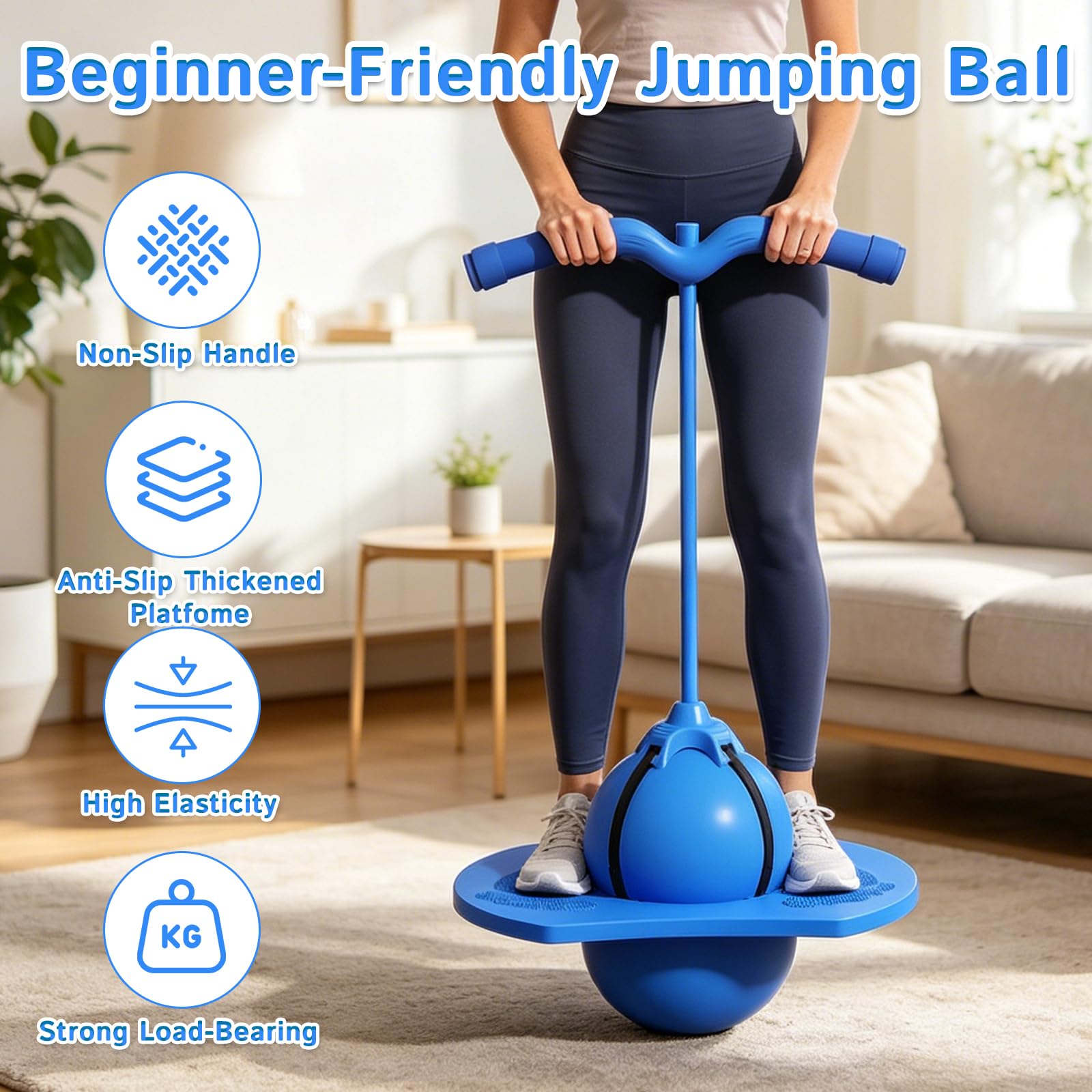 Balones Saltadores, Pelota-Salto Inflable con Bomba, para Uso en Interiores y Exteriores, Pelota-Saltarina Juguetes Regalos para Fiestas y Cumpleaños (Azul) — view 3