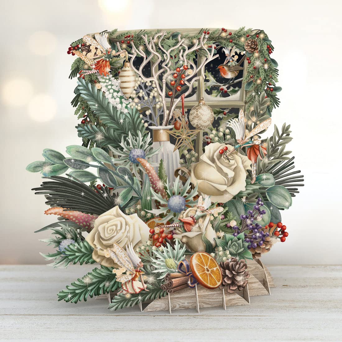 Paper D'Art Christmas Floral - 3D Pop Up Christmas Greeting Card, XTW023, Blue, Multi, Red, White, Multicolor, 210 x 290 mm - Image 2