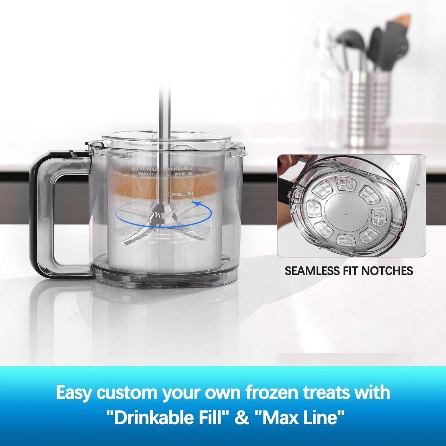 24OZ Containers Replacement for Ice Cream Makers 4 Pack,Compatible with 11-in-1 Ice Cream Makers,Extra Pint Containers,XL Family Size Cups,Dishwasher Safe,Leak Proof