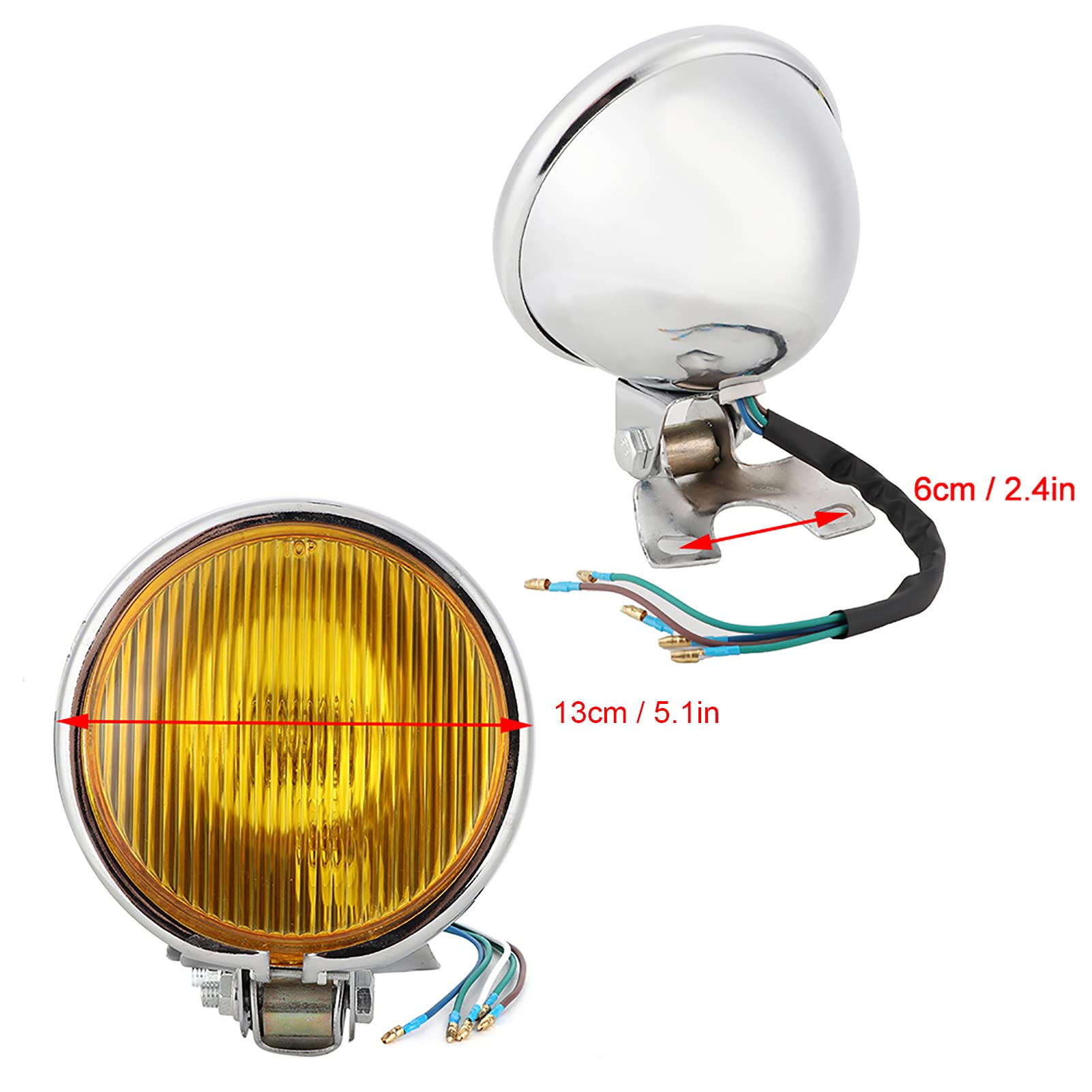 Faro Per Moto Vintage, Faro Stile Retrò Faro Per Moto Nostalgico Faro Per Moto Universale Accessorio Per Modifica Moto(Vetro giallo guscio d'argento)
