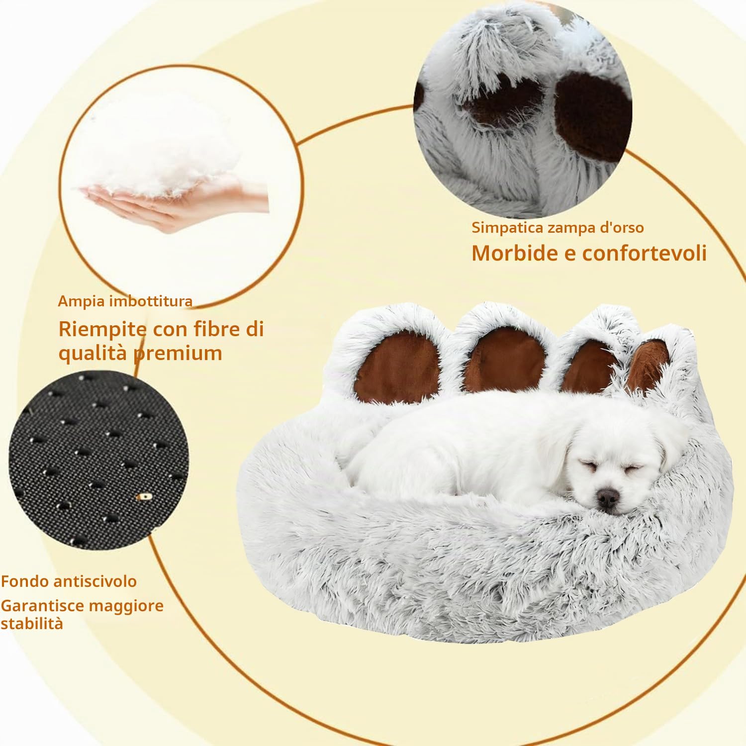 Lettino per Animali Domestici Letto Ortopedico per Gatti e Cani Cuccia Cane Interno Morbida e calda Adorabile cuccia per cani a forma di zampa d'orso di piccola e media (Grigio chiaro, 65cm)