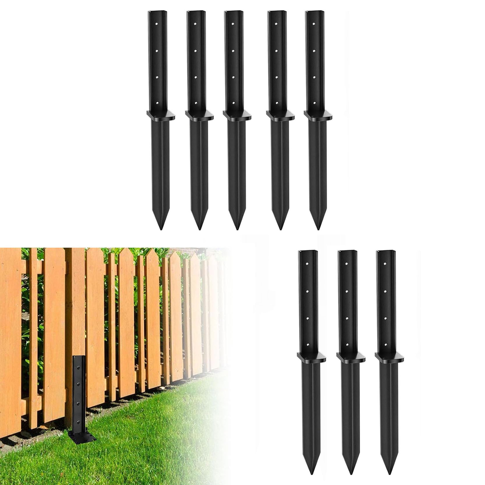 LQSYBHD Heavy-Duty Fence Post Repair Piles Fence Post Repair Kit Heavy Duty Steel Ground Spike for Specifically Designed To Repair Tilted/Broken/Wobbly Wooden Fences(Size:8pcs)