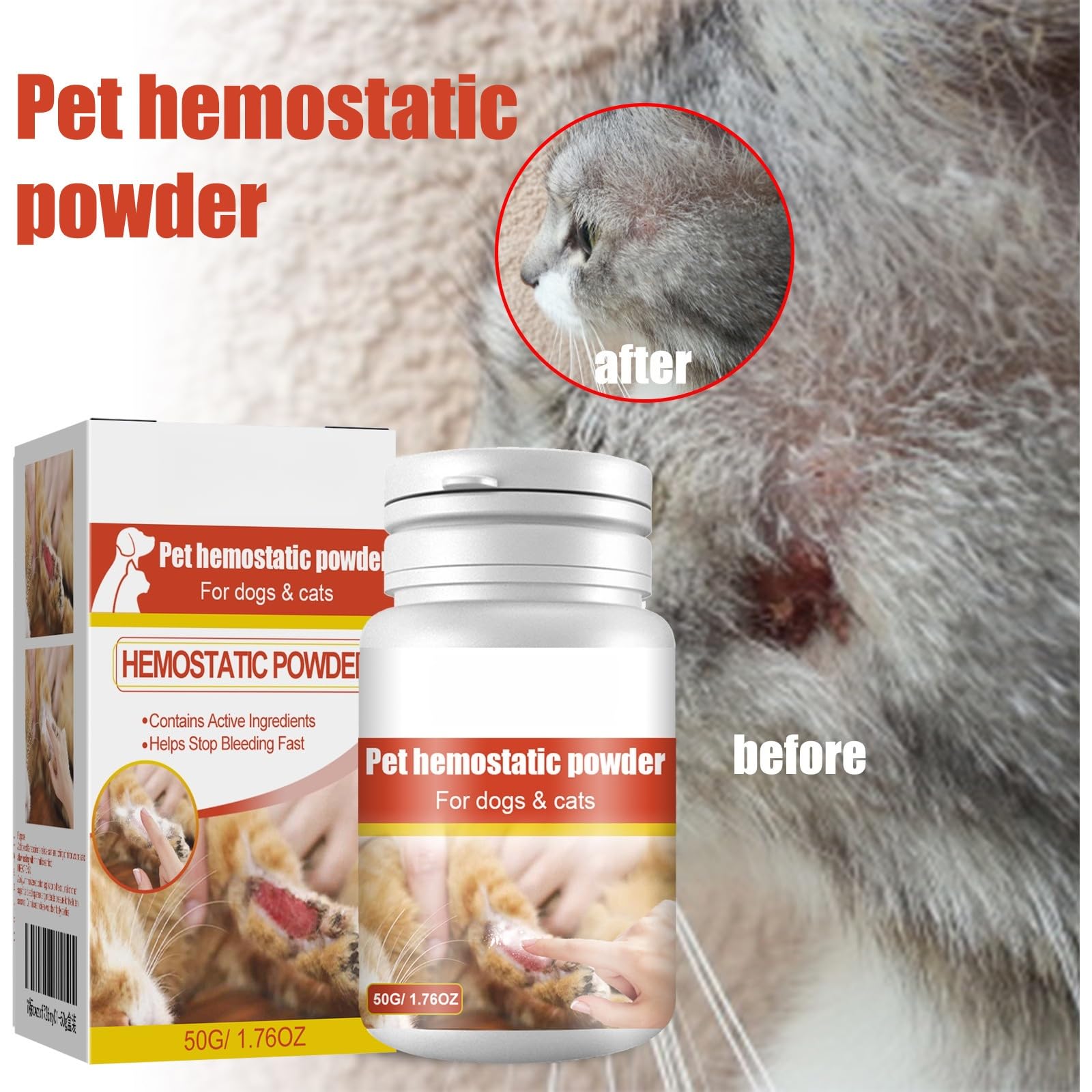 Poudre Hémostatique sûre pour Chiens,Poudre sans Danger pour Chiens Et Chats,Lapin,Cochon d'Inde,Oiseaux,Efficace pour Arrêter Saignement des Pattes Causées par Les Coupe-Griffes De Chien