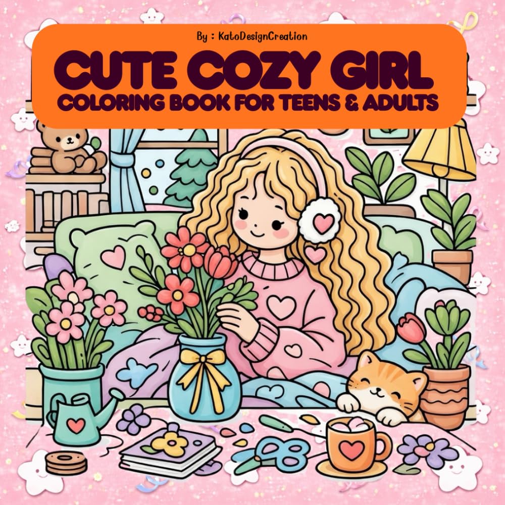 Cute Cozy Girl Coloring Book for Teens & Adults: 50 Cute & Relaxing Pages, Bold & Easy Coloring, Perfect for Teens & Women