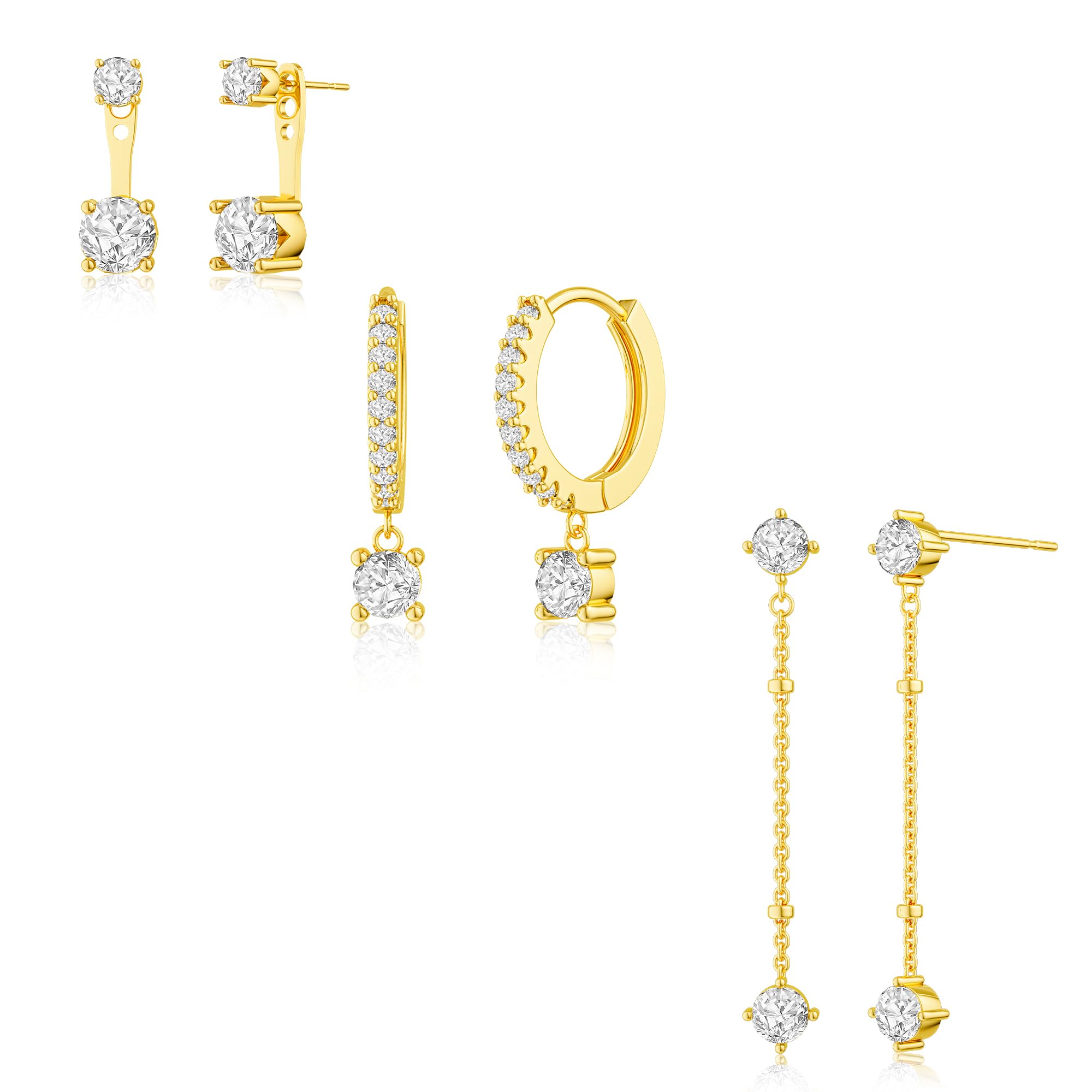 Freekiss 3 Pairs Gold Hypoallergenic Stud Earrings Set: Dainty Small Hoop Earrings for Women Thin Diamond Dangle Earrings Trendy Stack Non Tarnish Huggie Womens Earrings Pack Gold Jewelry