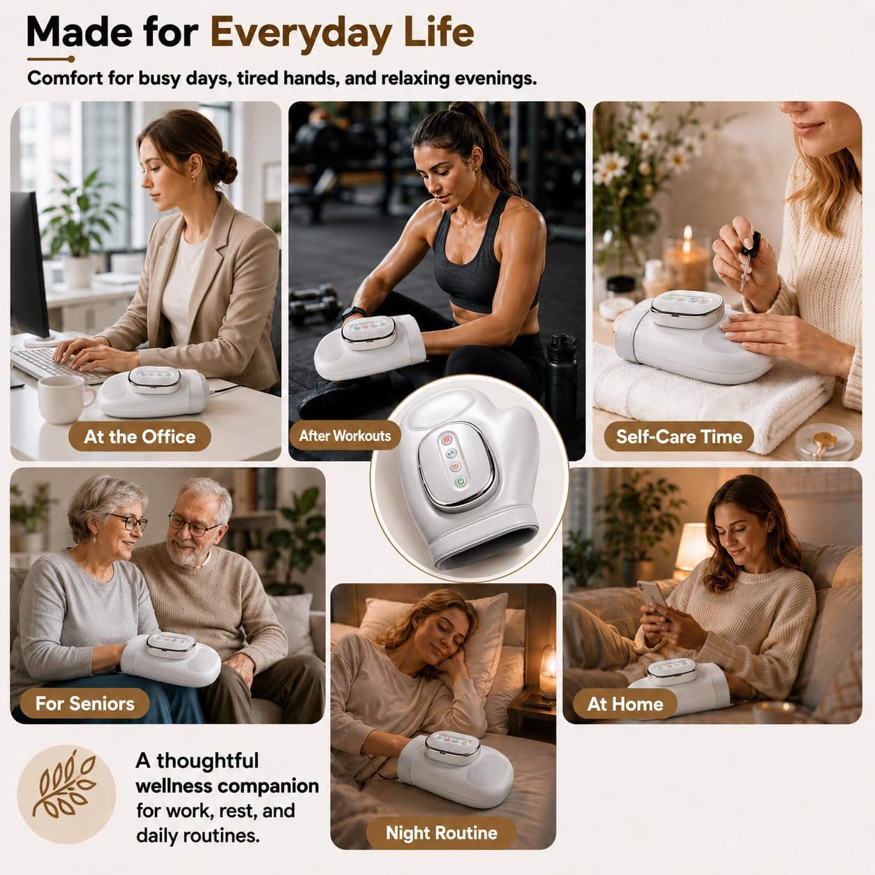 Hand Massager with Heat and Compression, Cordless Electric Hand Massager for Arthritis and Carpal Tunnel Relief, Rechargeable Hand and Wrist Massager for Home Office Travel