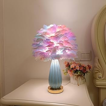 ZYLEISENBAO Feather Lamp Romantic Girl Lamp Colorful Feather