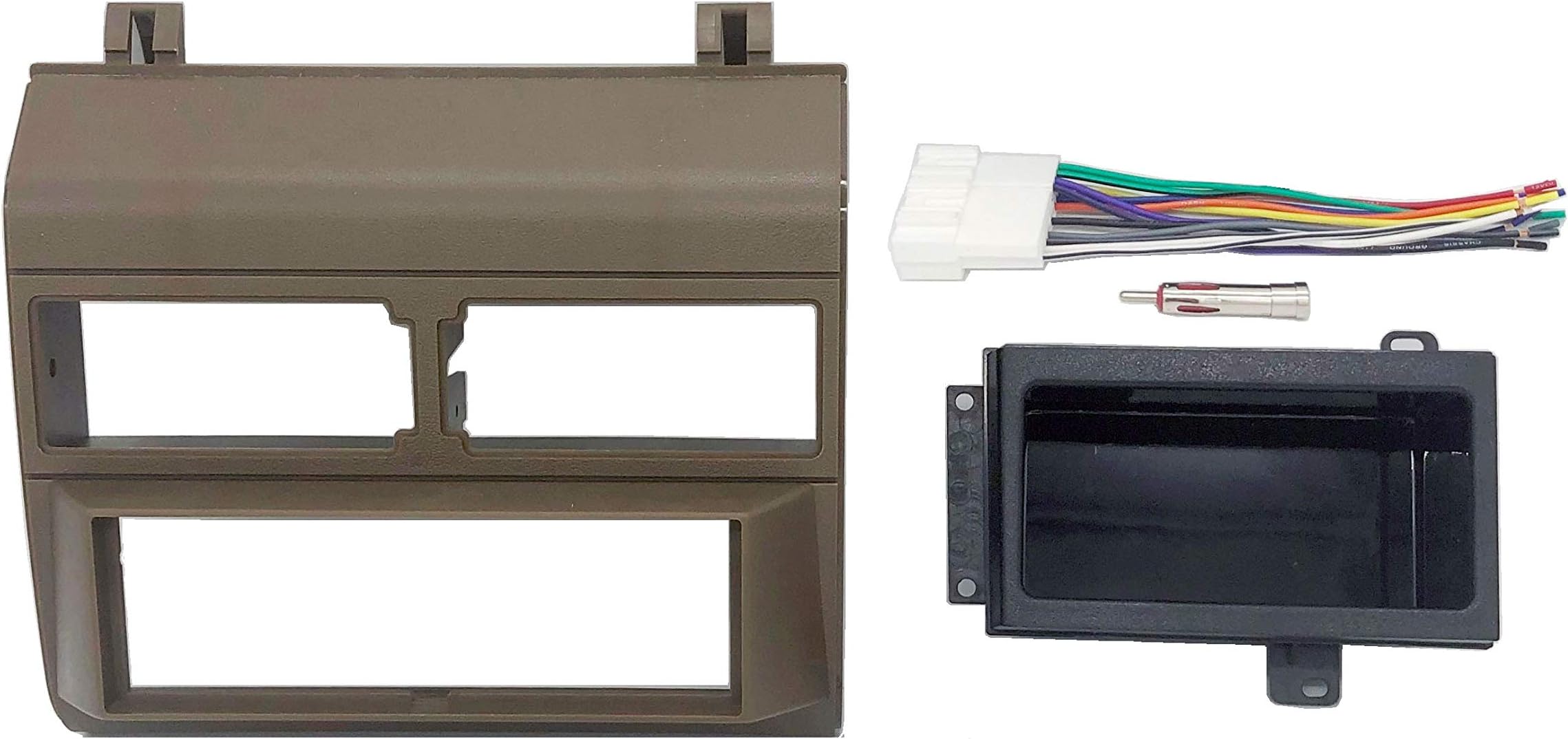 Custom Install Parts Brown Complete Single Din Dash Kit + Pocket Kit + Wire Harness + Antenna Adapter Compatible with Select 1988-1996 GMC Chevrolet