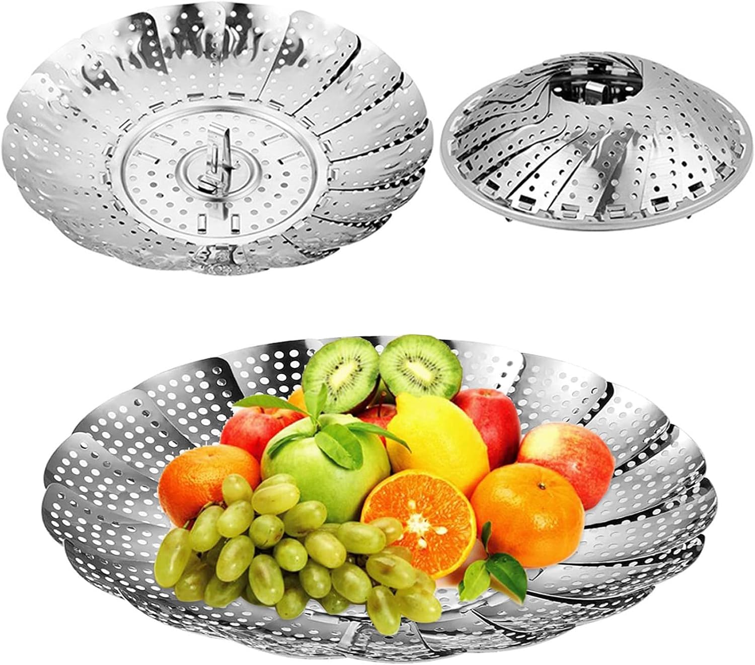 Qinsky Steamer Basket,2 PCS Vegetable Steamer Basket Stainless Steel