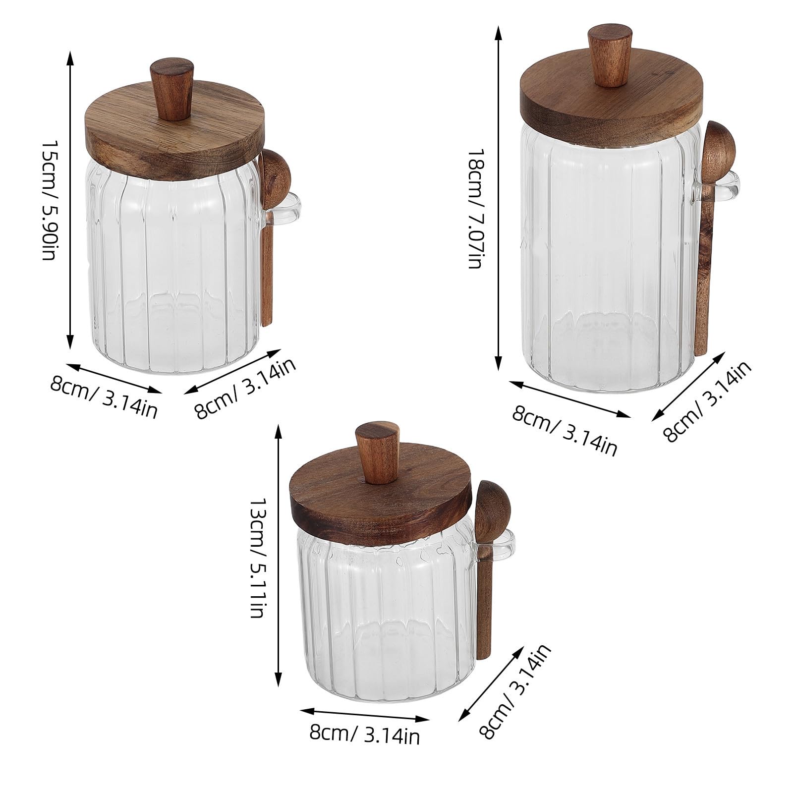 BESTOYARD 3 Set Barattolo Spezie in Vetro Trasparente con Coperchio in Legno e Cucchiaio Integrato, Capacità 550ml, Sigillatura Ermetica per Conservazione Spezie in Cucina