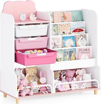 SYKIARIOL Kids Nighstand Bookshelf Toy Storage Organizer with Drawers