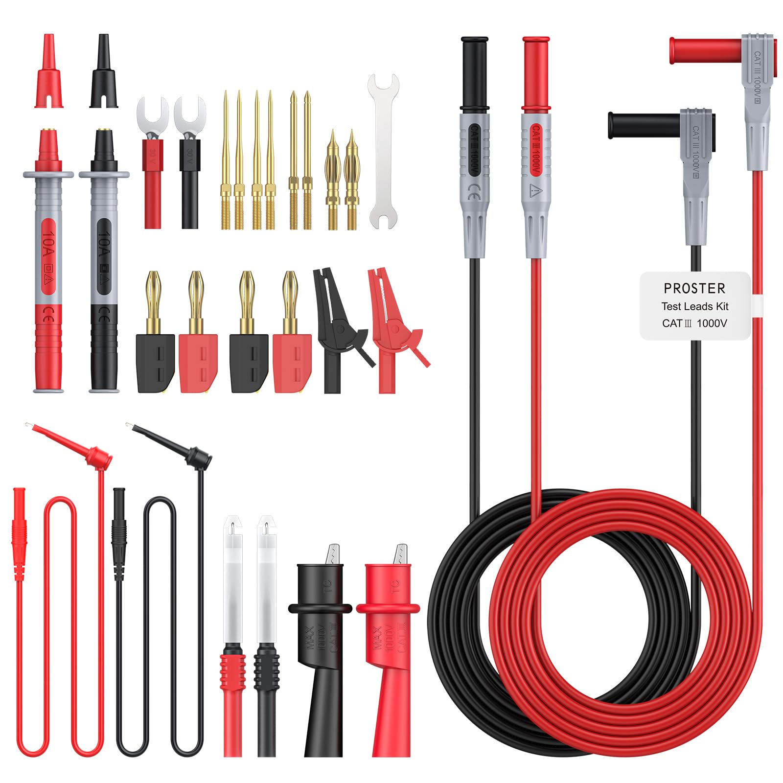Proster Multimeter Test Leads Kit, 27 in 1 Multi Meter Lead Set including Replaceable Gold-Plated Probes & Banana Plug