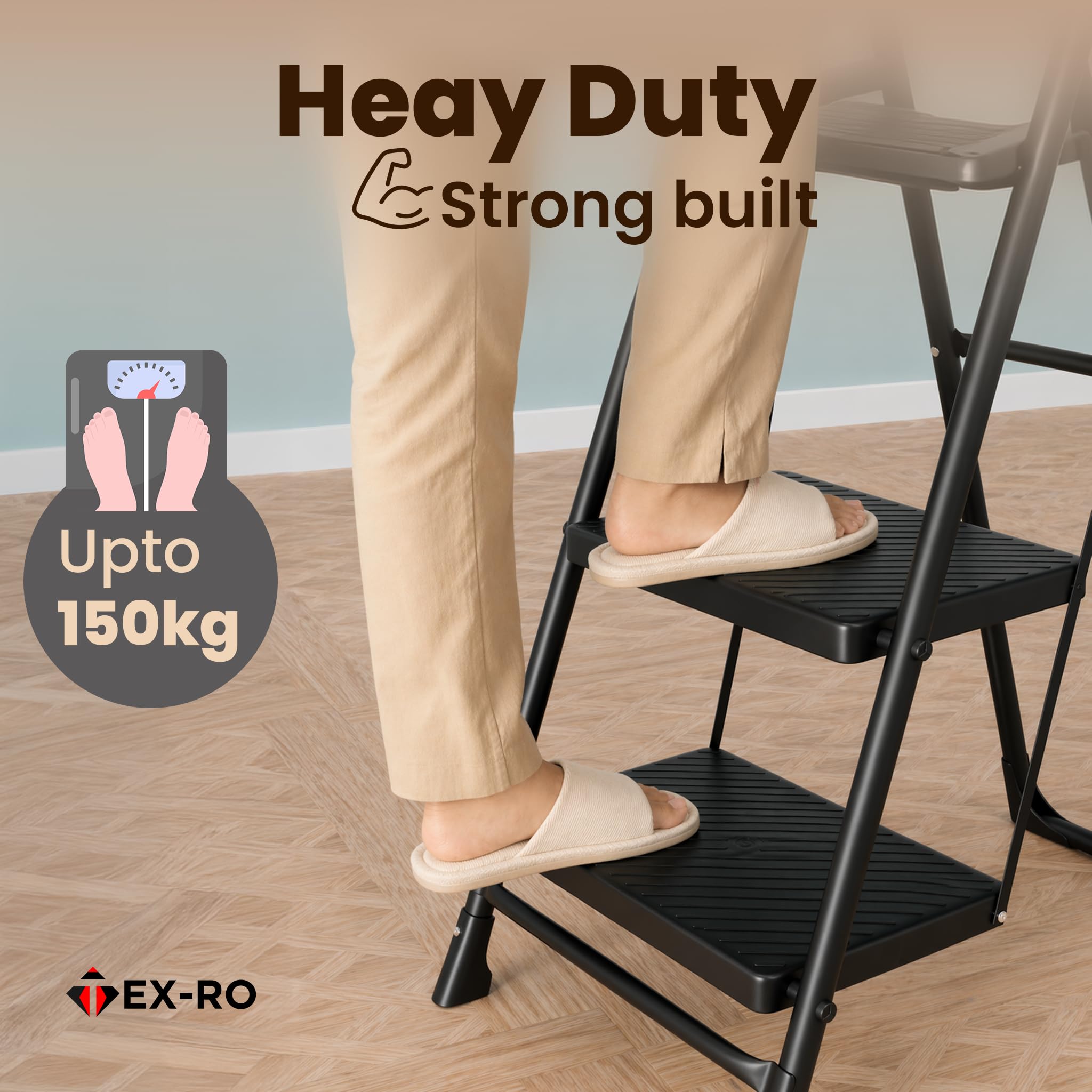 TEX-RO Foldable Ladder - Heavy Duty & Safe -4