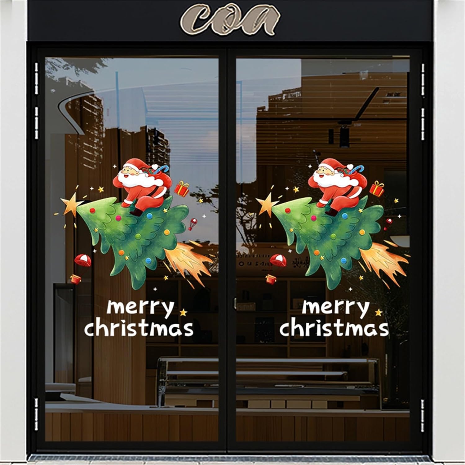 Christmas Window Decorations Double-Sided Stickers Santa Claus Xmas Tree Decals Xmas Window Stickers(X-Large)