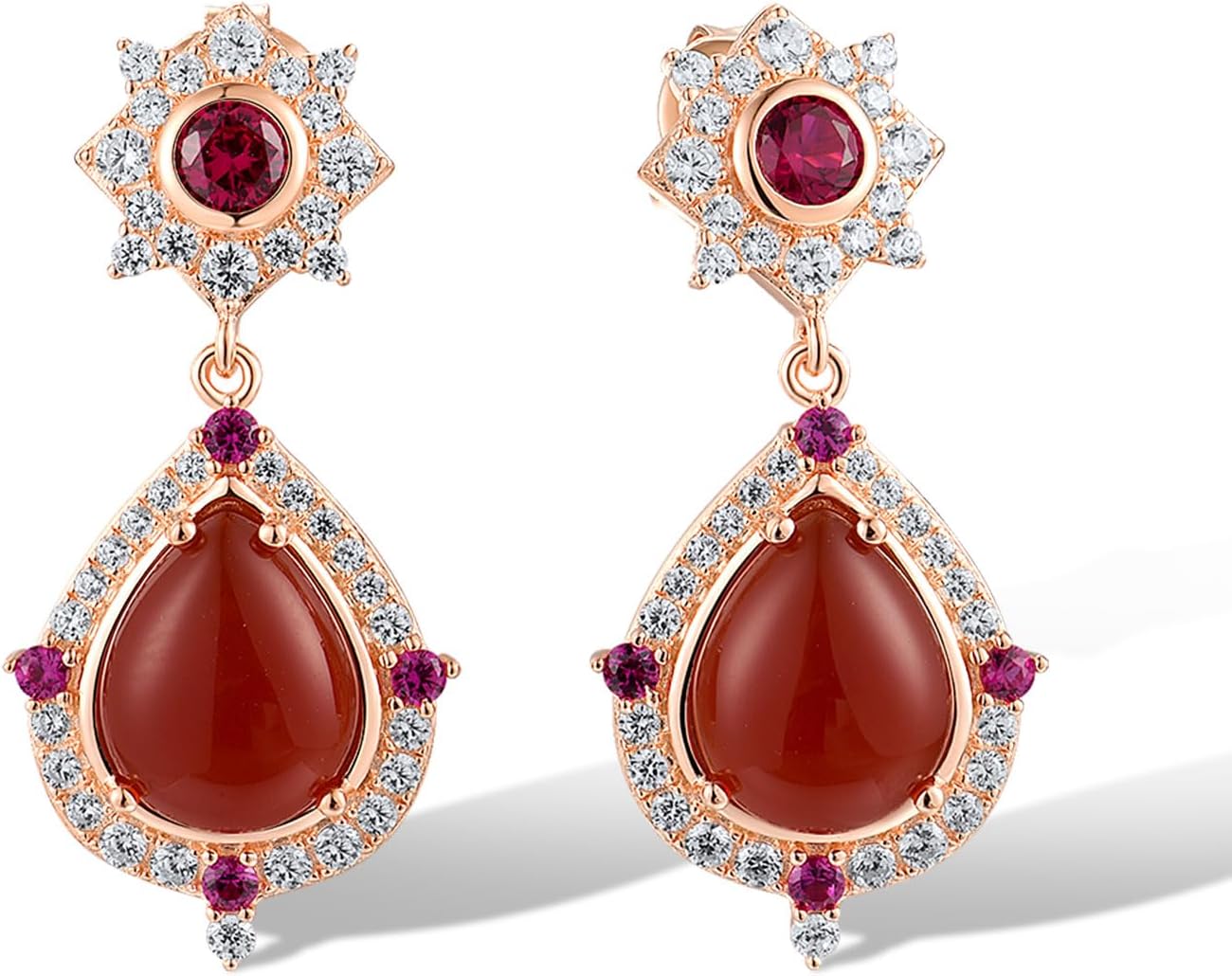 Santuzza 925 Sterling Silver Shape Dyed Agate Earrings Nano Cubic Zirconia Stud Earrings for Women