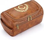 OXYEFEI Sac de toilette Hommes, Dons pour hommes, Sac de voyage de toilette pour hommes PU Sacs en cuir Cosmétiques Organisateur Accessoires de rangement (M)